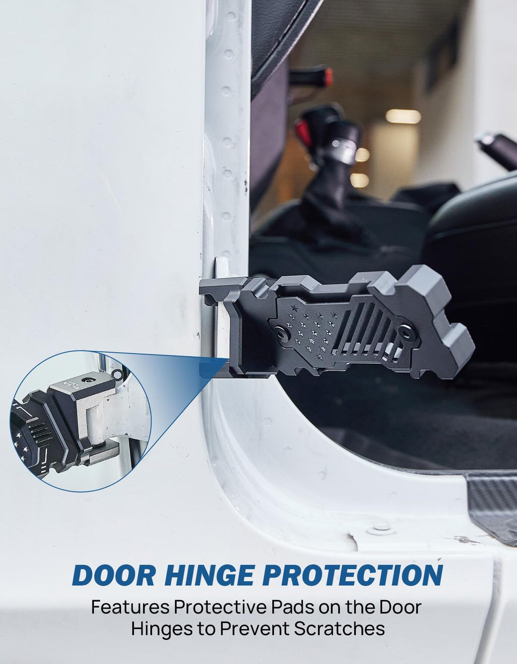 JOYTUTUS 120° CNC Wrangler Foot Pegs Doors Off Compatible with Wrangler JK, JKU, JL, JLU & Gladiator JT 2007 to 2025, Aluminum Exterior Door Hinge Foot Rest Pedals Footrests